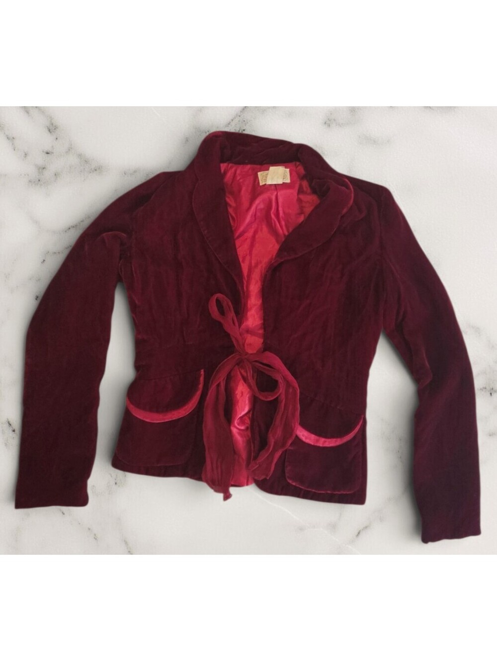 Luxury Vintage Moon Burgundy 100% SILK Velvet S Tie Jacket
